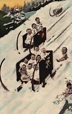 Vintage Postcard Children Sliding on Snow Playing Infants Babies picture