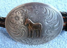 Vintage Sterling Silver Brass Horse Engraved Silver Buckle Horse Hair Belt picture
