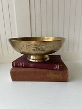Large Heavy Vintage Etched Dragon Brass Pedestal Bowl Vintage China Brass Bowl picture