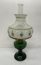 Vtg 1999 Aladdin 23 Oil Lamp Light Lincoln Drape Emerald Green &Rose Glass Shade picture