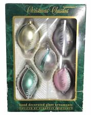Vintage Glass Christmas Ornaments Commodore Classics Teardrop Painted Set Of 5 picture