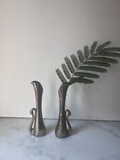 Pair of Vintage Silver Swan Art Deco Vase, Silver fluted Bud Vase 7” picture