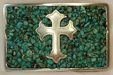 Nocona Turquoise Belt Buckle with Cross 3.5in x 2.25in. picture
