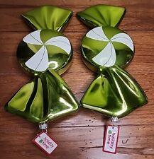 2 Large Oversized Christmas Ornaments Candy Green Swirl Round 12