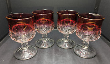 VTG Tiffin Glass Kings Crown Ruby Red Thumbprint 4 Pc Cordial Goblets Glasses picture