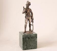 Antique Silver Plated Statue/Figurine Military Man Hussar Marble Pedestal c.1900 picture