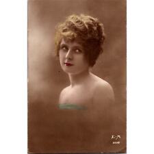 Vintage Edwardian Postcard Woman Strapless Dress Red Lipstick 1900's Tinted picture