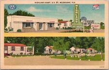 MELBOURNE, Florida Postcard HIGHLAND COURT Highway 1 Roadside Linen c1950s picture