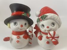 Vintage Homco Snowman Candycane Couple Christmas Figurines #5604 picture