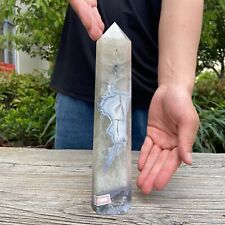 2.4LB 9.8'' Natural Moss Agate Obelisk Quartz Point Crystal Healing Decor Reiki picture
