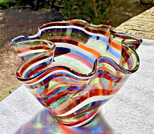 Mid Century Murano Venetian Glass Fazzoletto Handkerchief Vase - Canne Ribbons picture