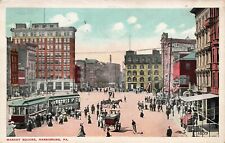 1916 PENNSYLVANIA POSTCARD: TROLLEYS ON MARKET SQUARE, HARRISBURG, PA picture