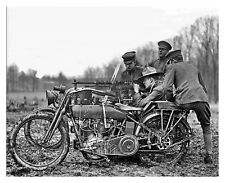 WW1 SOLDIERS IN HARLEY DAVIDSON MOTORCYCLE SHOOTING SUBMACHINE GUN 8X10 PHOTO picture