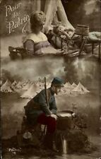 RPPC WWI Homeland patriotic soldier drum rifle tent woman daughter 1919 photo PC picture