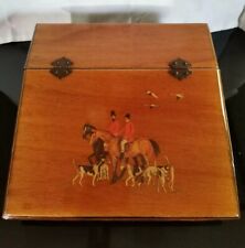 Vintage Small Wooden Box Hinged Sloped Top Lap Desk Fox Hunting Trip 10