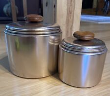 Vintage Mirror Canisters Copper Wood Handle Aluminum USA Set of 2 Containers picture