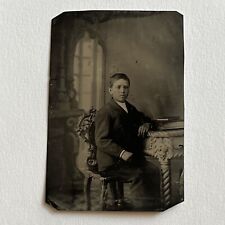 Antique Tintype Photograph Dapper Boy Sitting In Chair Books picture