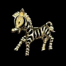 Vintage Sarah Coventry Signed 70s Baby Zebra Foal Zoo Gold Tone Metal Brooch Pin picture