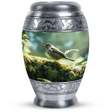 Adult Funeral Urn Green Sparrow In Green Forest (10 Inch) Large Urn picture
