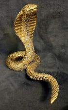 Rare Gilded Cobra Sculpture W/Inset Clear Cabachons 12”D picture