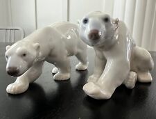 Bing & Grondahl B&G Denmark Set Of 2 Porcelain Polar Bear Figurine 2217 & 2218 picture