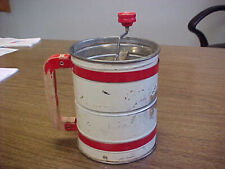 ANTIQUE  ANDROCK  FLOUR SIFTER RED AND WHITE STRIPES picture