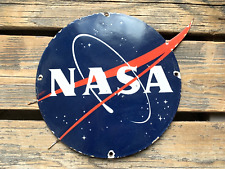 VINTAGE NASA PORCELAIN SPACE AGENCY APOLLO SHUTTLE PROGRAM MOON MEATBALL SIGN picture