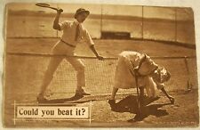 Antique ☆ 1910 Postcard ☆ HUMOROUS ☆ COUPLE PLAYING TENNIS ☆ L@@K picture
