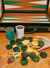 Vintage Crisloid Bakelite Large Backgammon Set Green Yellow Swirl Game Pieces picture