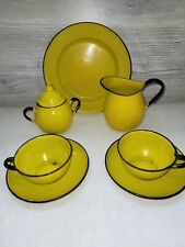 Rare vintage - Bright yellow with black enamelware 8 piece set picture