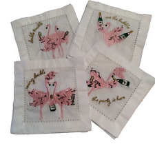 Flamingo Cocktail Party Cloth Napkins Set of 8 White Pink 6 x 6 Inch Champagne  picture