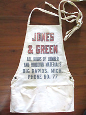 VINTAGE CARPENTER'S APRON CANVAS JONES & GREEN BIG RAPIDS, MICH - PHONE NO. 77