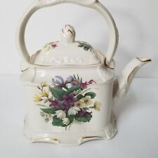 Crown Dorset Tea Pot Carriage Style Vintage Staffordshire England Purple Flowers picture