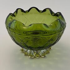 VTG Indiana Glass Footed Duette Pedestal Bowl | Quilted Pattern | Olive Green picture