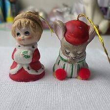 Vtg Lot of 2 Jasco Lil' Chimers Angel And Mouse Porcelain Bell Ornaments Read picture
