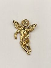 Vintage 1.25” Gold Colored Guardian Angel Cherub  Lapel Pin Brooch picture