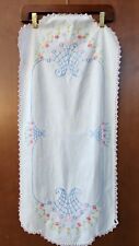 Vintage Embroidered Linen Table Runner/Kitchen Towel Crochet Sides picture