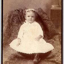 ID'd c1880s Iowa City, IA Smug Little Girl Cabinet Card Photo Ermine Russell B4 picture