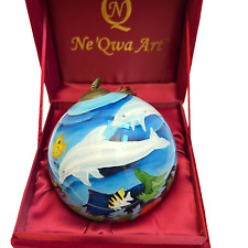 Ne' Qwa Art Hand Painted Glass Christmas Ornament Dolphins Signed by Paul Brent picture