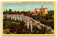 Original Old Vintage Postcard Colorado Street Bridge Pasadena California USA picture