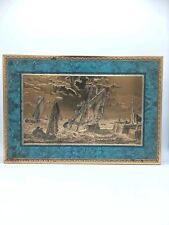 VTG West Germany Large Metal Box Tin Candy Clothes Repousse Nautical Ships Boats picture