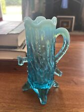 Antique EAPG Northwood Glass C. Blue Uranium Opalescent Tree Trunk Vase-rare picture