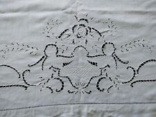 Vintage linen lace white embroiedry textile figured panel wall hanging  itm560 picture