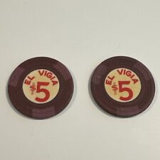 Two Vintage $5 El Vigia Puerto Rico Casino Chips VIG-5, 1960-1974, First Issue picture
