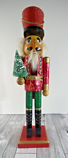 16 Inch Wooden Christmas Nutcracker Pink Foil Jacket, Red & Green Glitter & Tree picture