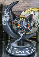 Occult Wicca Sacred Geometry Black Cat Crescent Moon Backflow Incense Burner picture