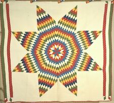 VIBRANT 1880's Lone Star Antique Quilt ~NICE BORDERS & RAINBOW COLORS picture