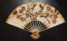 Vintage Metal Fan Tole Painted With Cherry Blossoms And Butterflies Hong Kong picture
