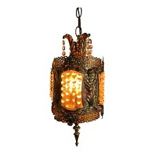 MCM Brass/Gold Gothic Regency Hanging Swag Lamp Chandelier  picture