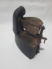 ANTIQUE FRENCH CAST IRON MONDRAGON CHARCOAL SAD IRON 6 WITH HEAT SHIELD CHIMNEY. picture